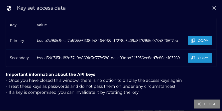 Api Key Set Overview Management Page