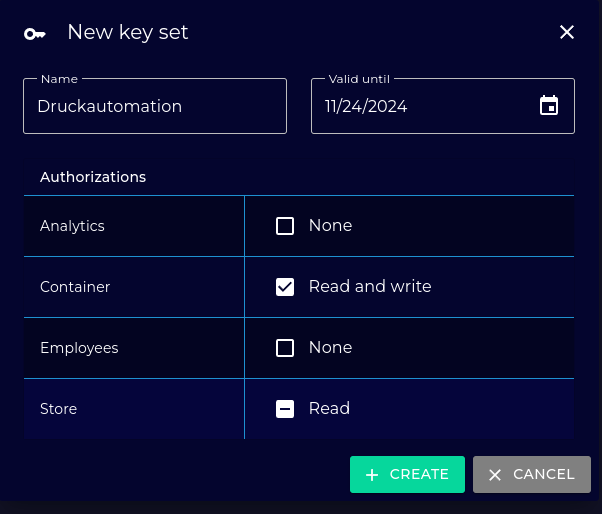 Api Key Set Overview Management Page